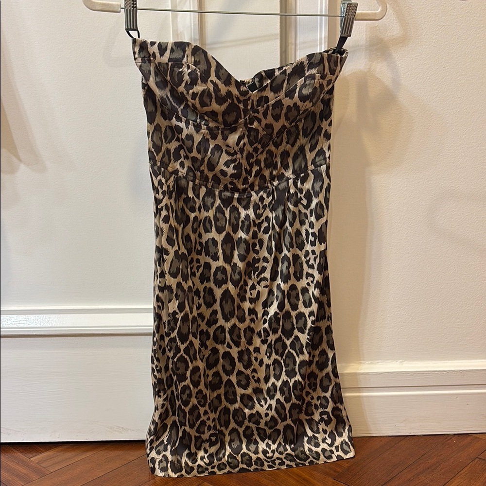 Chic Silk and Spandex Leopard Print Strapless Vintage Arben B Dress XS